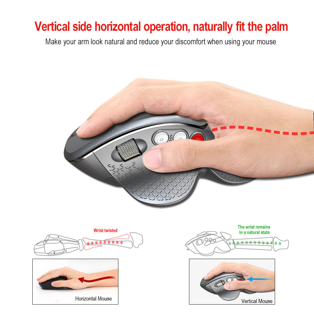 2.4G Vertical Wireless Mouse, Ergonomic Design, Comfortable Grip, Metal Side Scroll Wheel