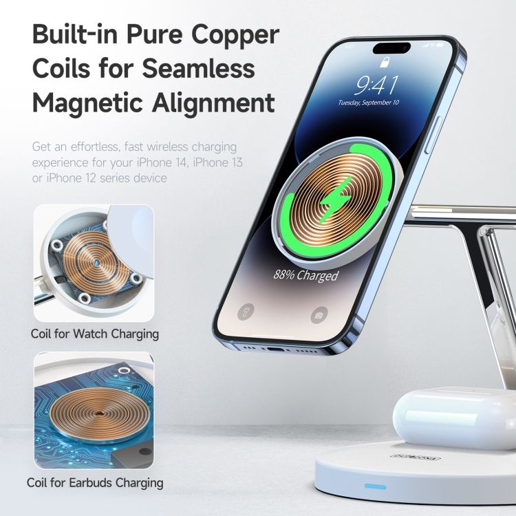 3-in-1 Wireless Charger, Compatible With Apple MagSafe, Earbuds, And Smartwatch, Fast Charging