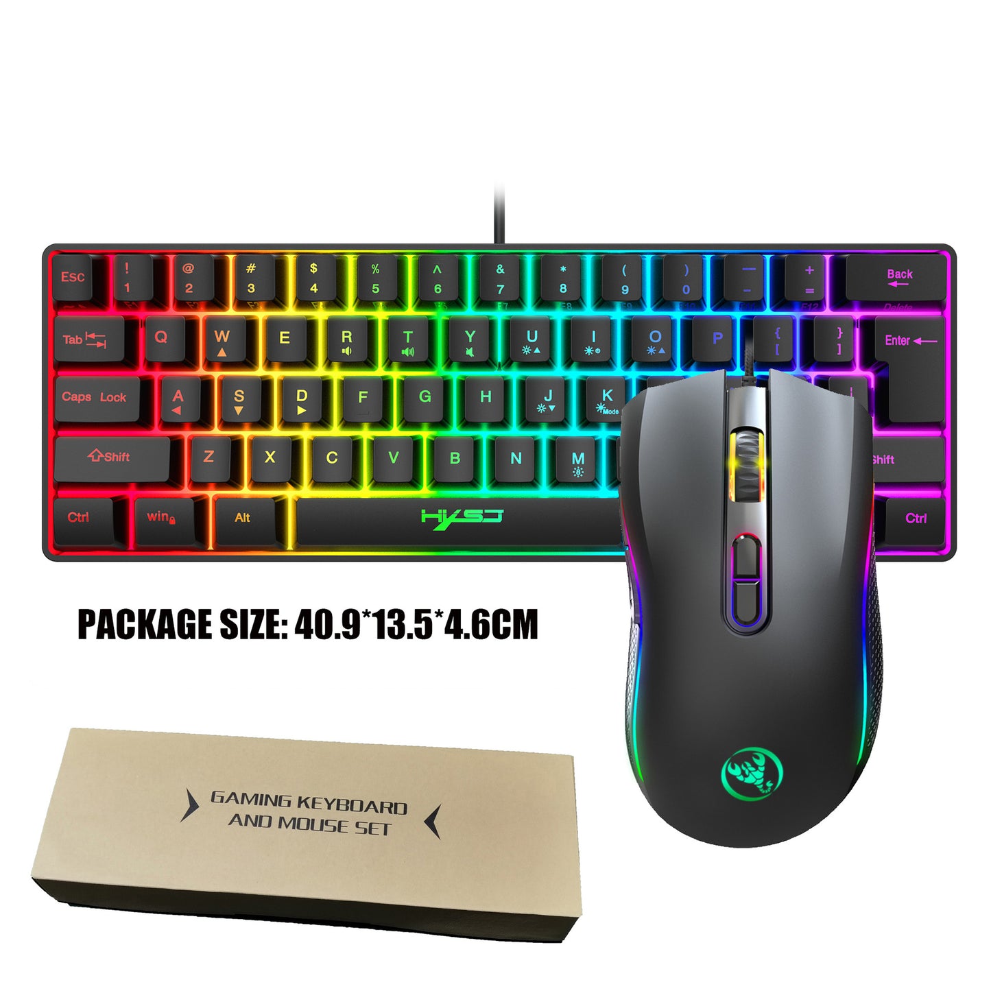 New 61 Keys Wired Luminous Keyboard Set, RGB Hole Gaming Mouse, Office And Gaming