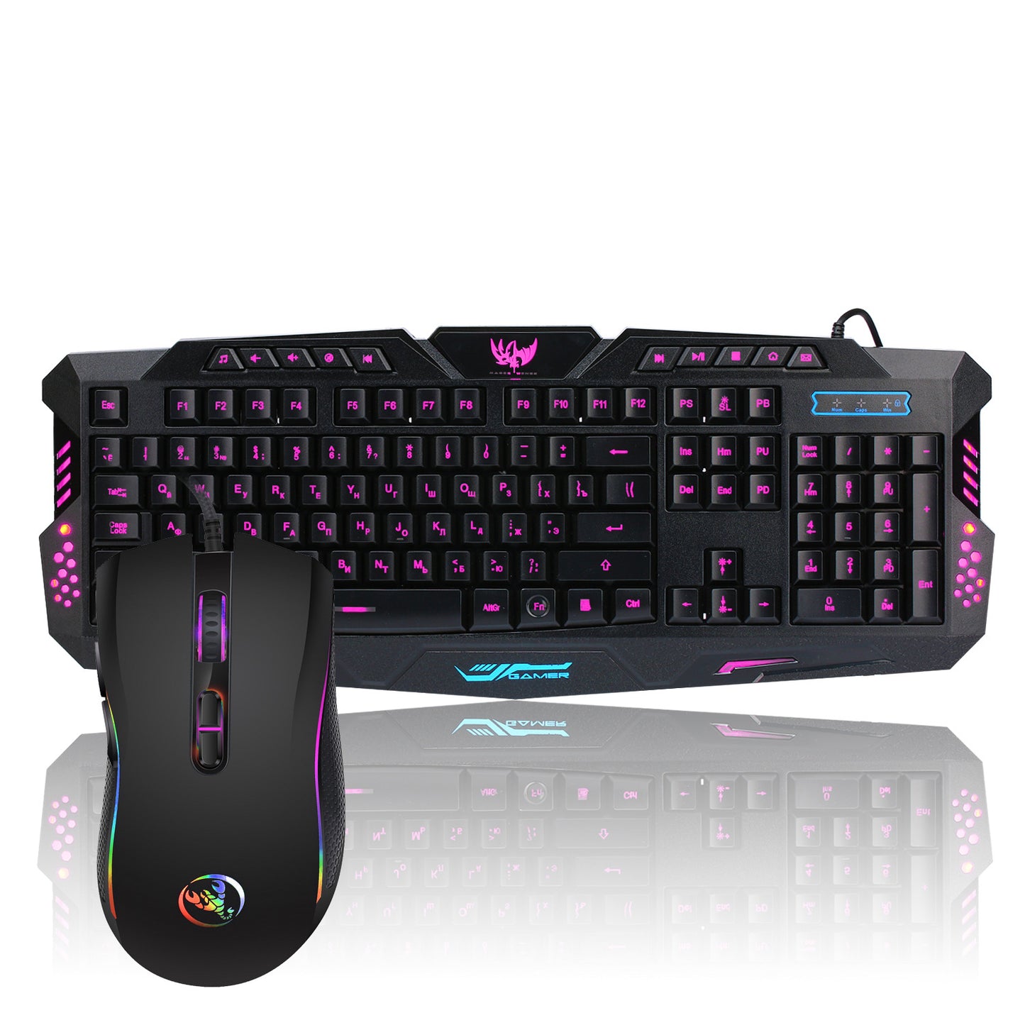 J20 LED Mouse and Keyboard Set, 3200 DPI Wired Gaming Mouse, Wired Three-Color Backlit Keyboard