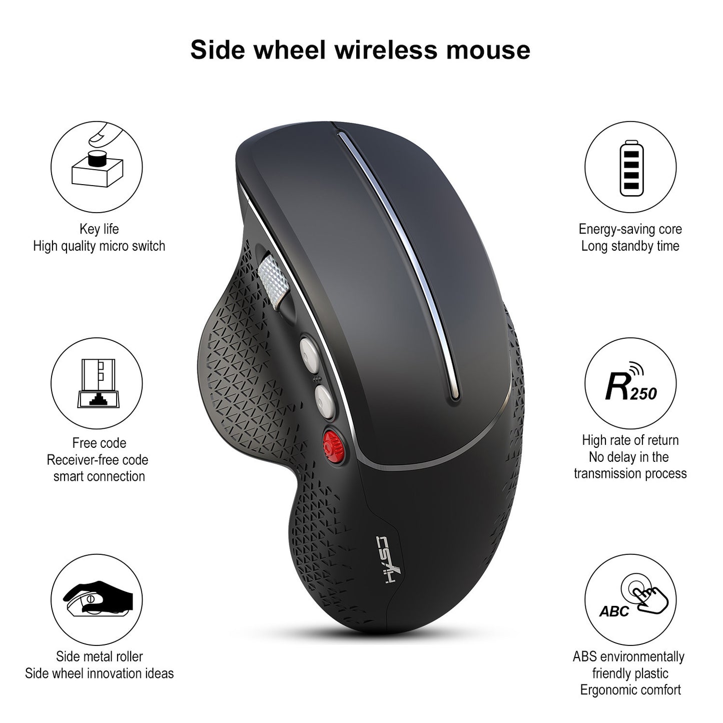 2.4G Vertical Wireless Mouse, Ergonomic Design, Comfortable Grip, Metal Side Scroll Wheel