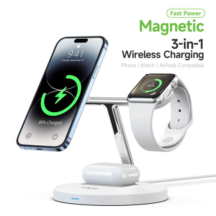 3-in-1 Wireless Charger, Compatible With Apple MagSafe, Earbuds, And Smartwatch, Fast Charging