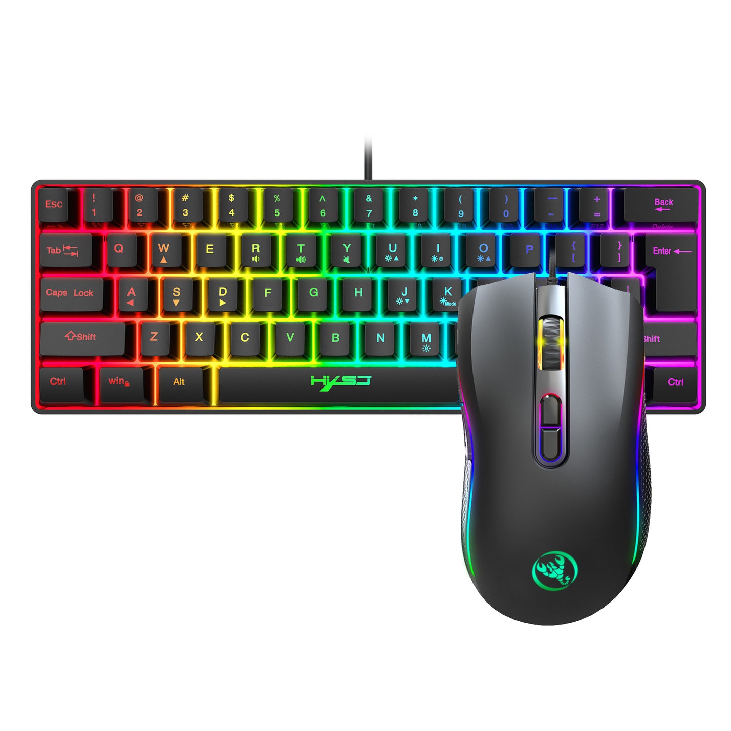 New 61 Keys Wired Luminous Keyboard Set, RGB Hole Gaming Mouse, Office And Gaming