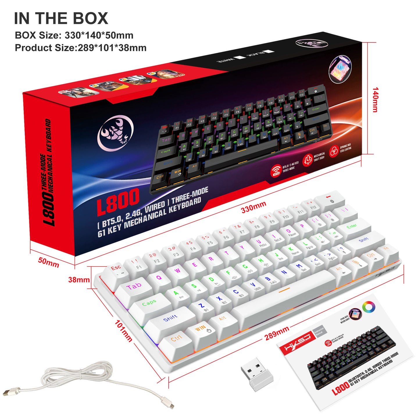 87-Key Wired Mechanical Keyboard, Red Switches, E-Sports And Office Use, Hot-Swappable, 20+ White Lighting Modes