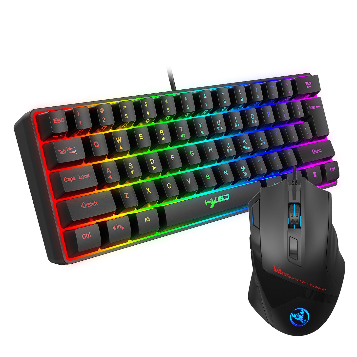 New 61 Keys Wired Luminous Keyboard Set, RGB Hole Gaming Mouse, Office And Gaming