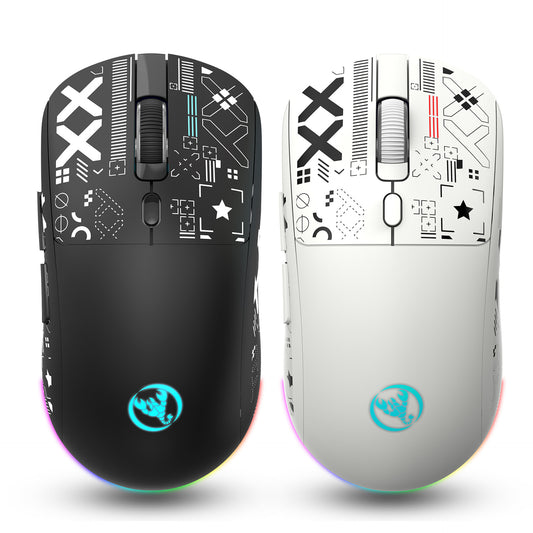 Three-Mode Silent Wireless Mouse, 2.4G/Wired/BT5.3, Water Transfer Printing, 3600DPI, Rechargeable Gaming Mouse