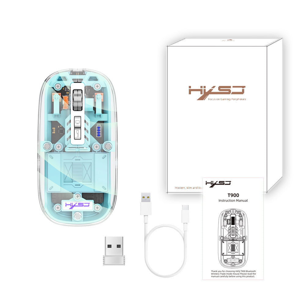 Tri-Mode Transparent Wireless Mouse, 2.4G/Bluetooth 5.1, Silent, Rechargeable