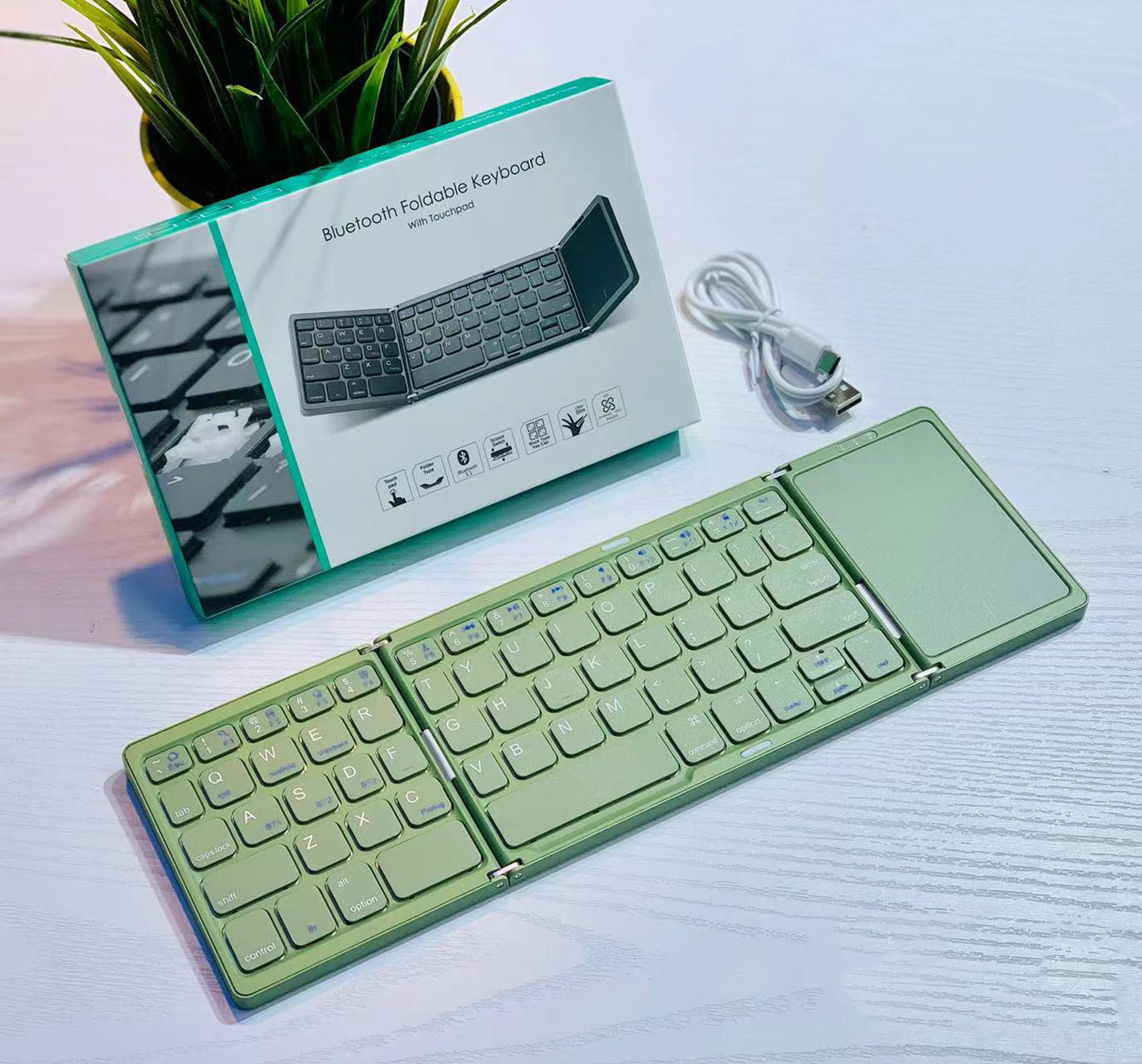 Wireless Foldable Bluetooth Keyboard With Touch Mouse, 64 Keys, Portable, Universal For Three Systems, Tablets, And Phones