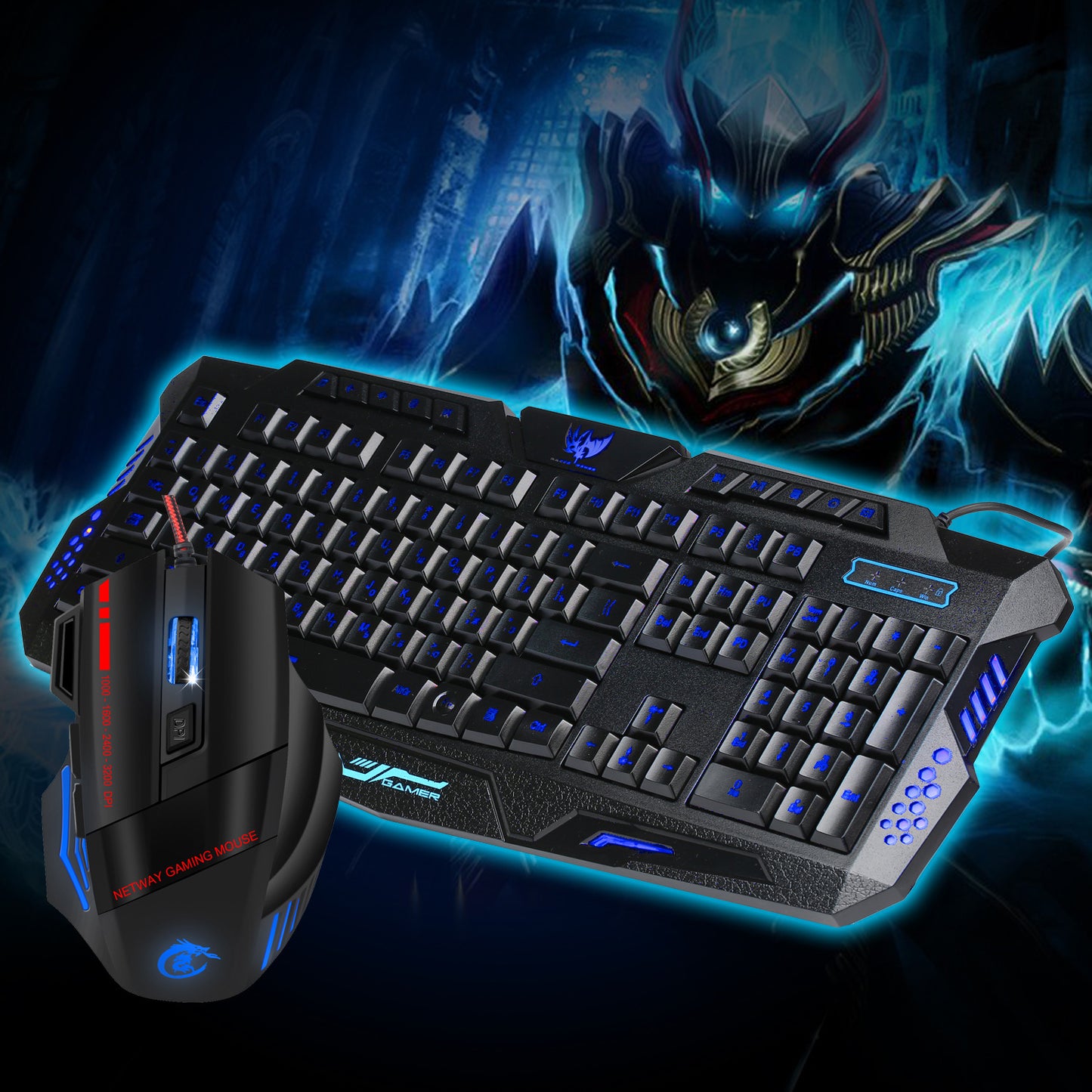 J20 LED Mouse and Keyboard Set, 3200 DPI Wired Gaming Mouse, Wired Three-Color Backlit Keyboard