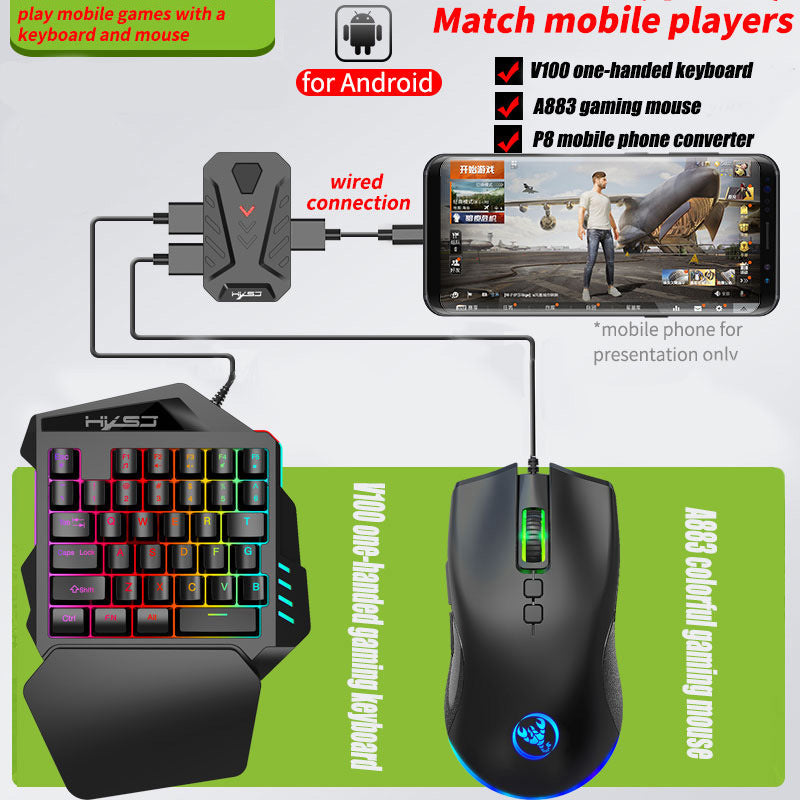 Wired One-Handed Keyboard And Mouse Set With Game Converter