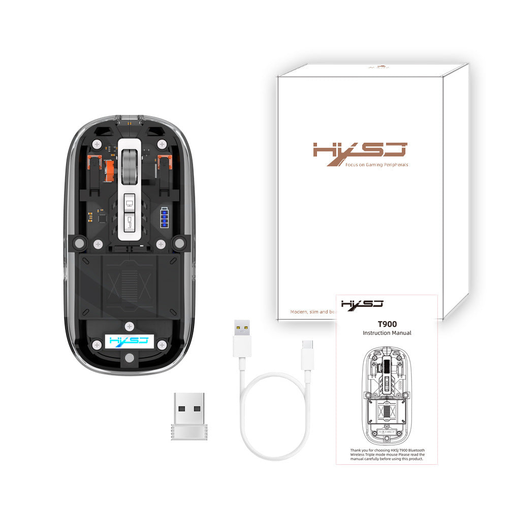 Tri-Mode Transparent Wireless Mouse, 2.4G/Bluetooth 5.1, Silent, Rechargeable