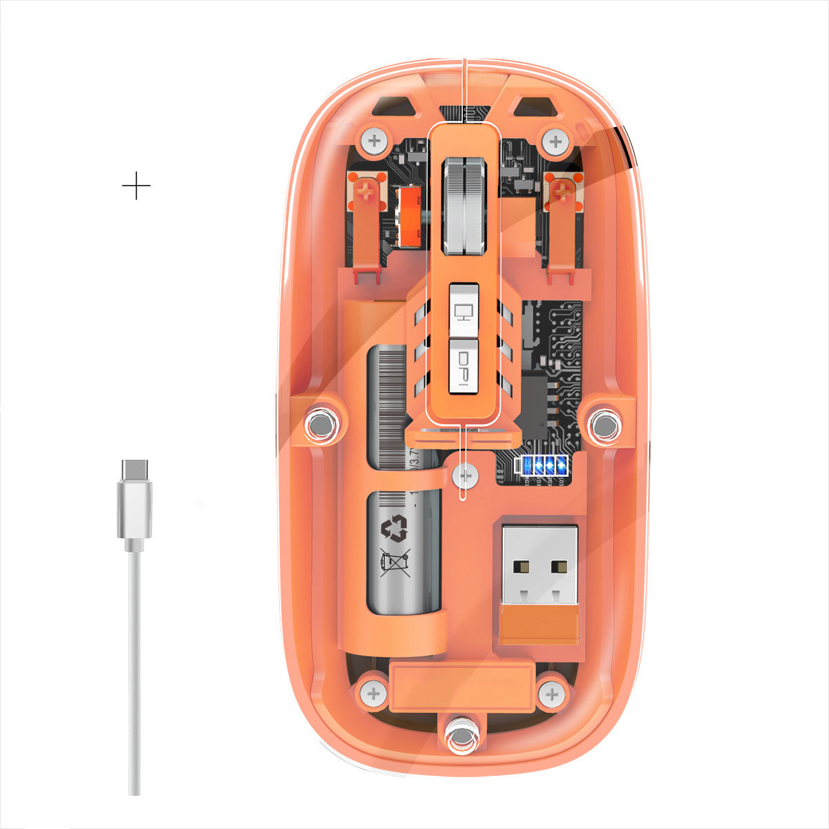 Tri-mode Transparent Mouse, 2.4G Wireless & BT5.1, Rechargeable with 500mAh Lithium Battery, Silent Design