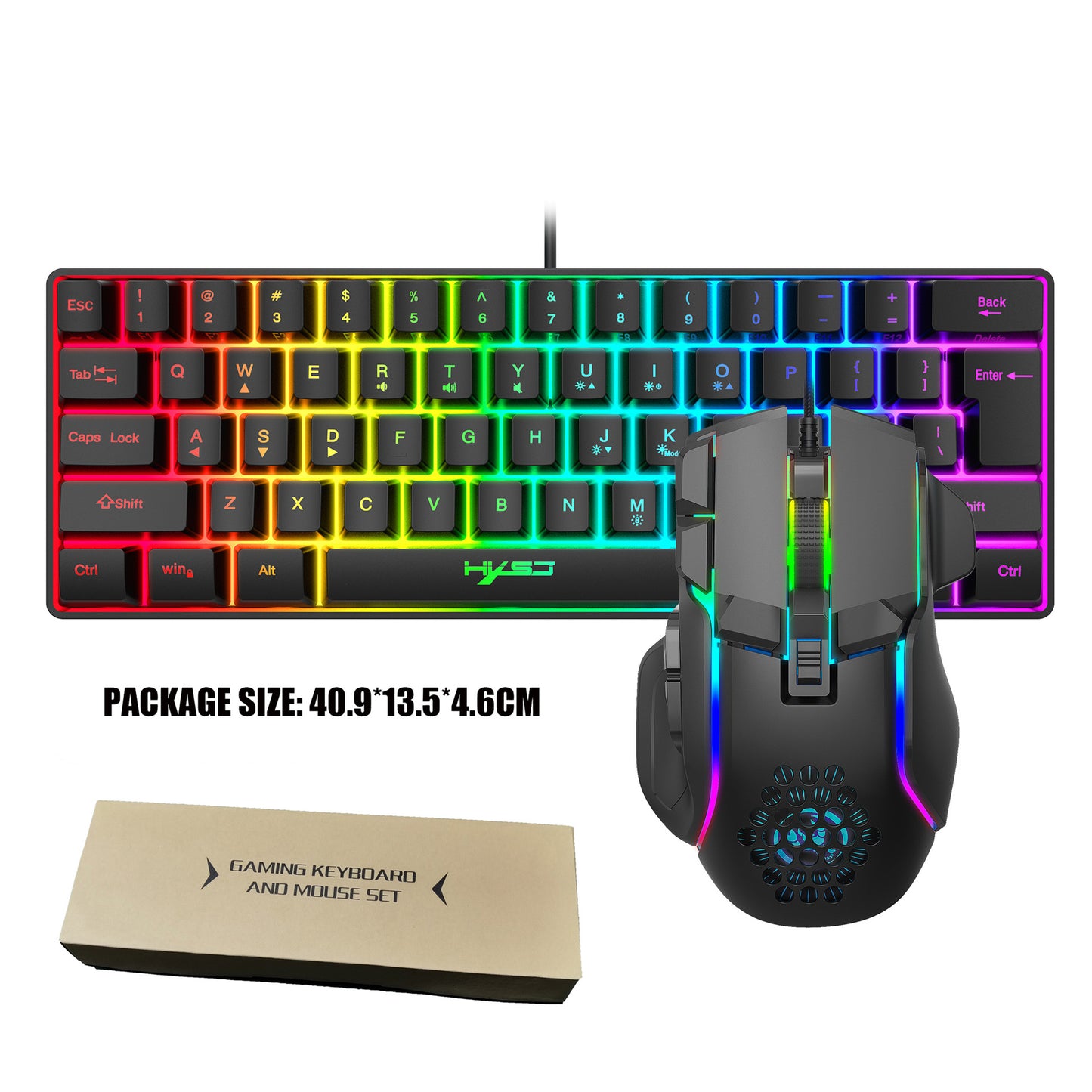 New 61 Keys Wired Luminous Keyboard Set, RGB Hole Gaming Mouse, Office And Gaming