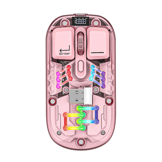 T7 Transparent Wireless Dual-Mode RGB Bluetooth Mouse, Ergonomic Design