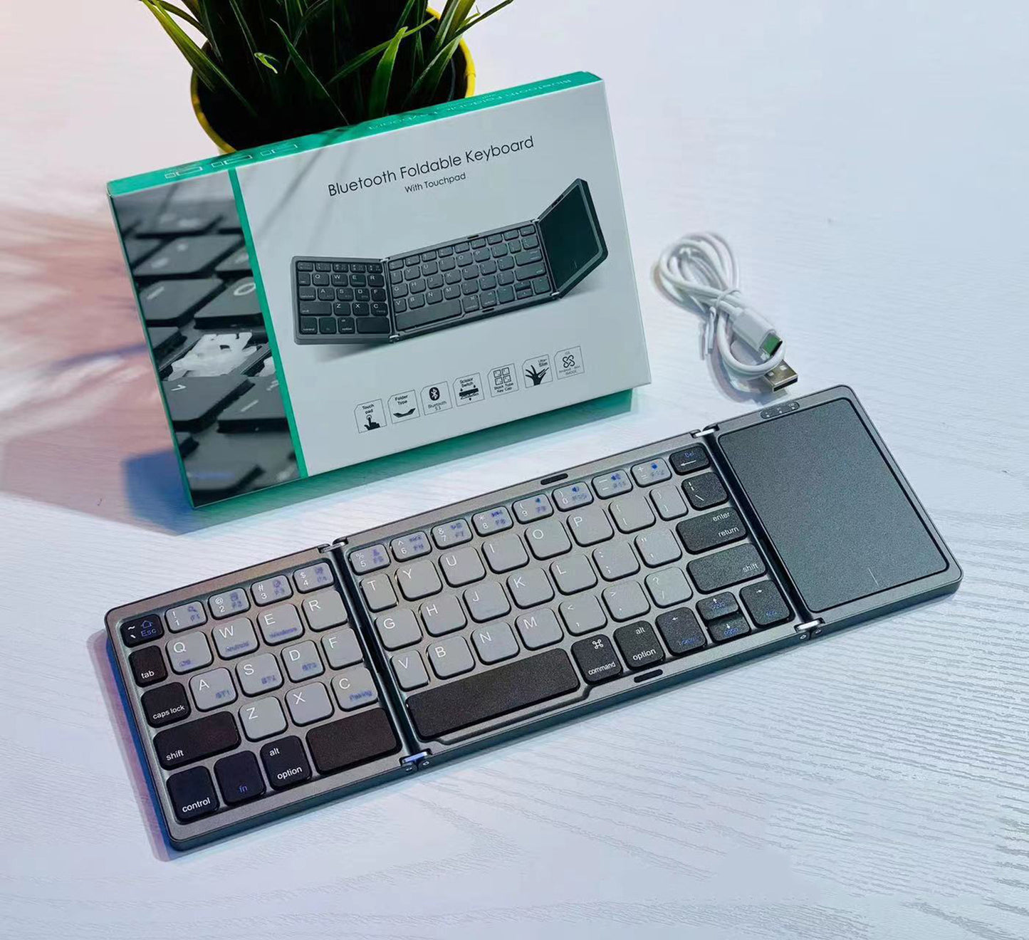 Wireless Foldable Bluetooth Keyboard With Touch Mouse, 64 Keys, Portable, Universal For Three Systems, Tablets, And Phones