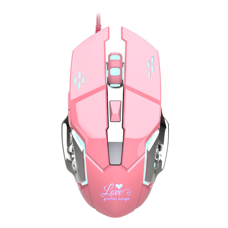 Cute Pink ABS Material Mouse With Metal Base, 6D, 1.5M Braided Cable