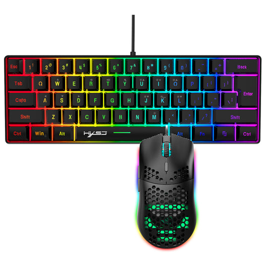 61 Keys 60% Wired Luminous Keyboard Set With RGB Gaming Mouse For Office And Gaming