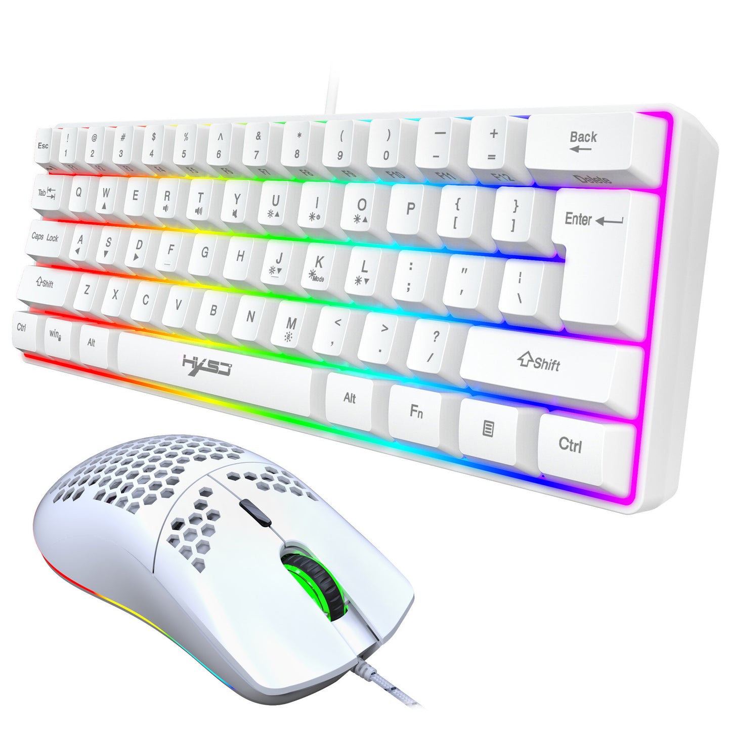 New 61 Keys Wired Luminous Keyboard Set, RGB Hole Gaming Mouse, Office And Gaming