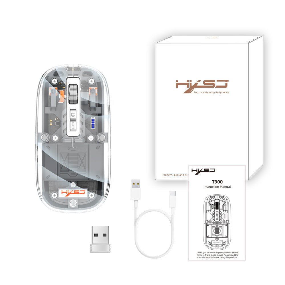 Tri-Mode Transparent Wireless Mouse, 2.4G/Bluetooth 5.1, Silent, Rechargeable