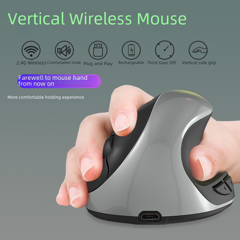 Silent 2.4G Wireless Vertical Mouse, Rechargeable 600mAh, Ergonomic Design