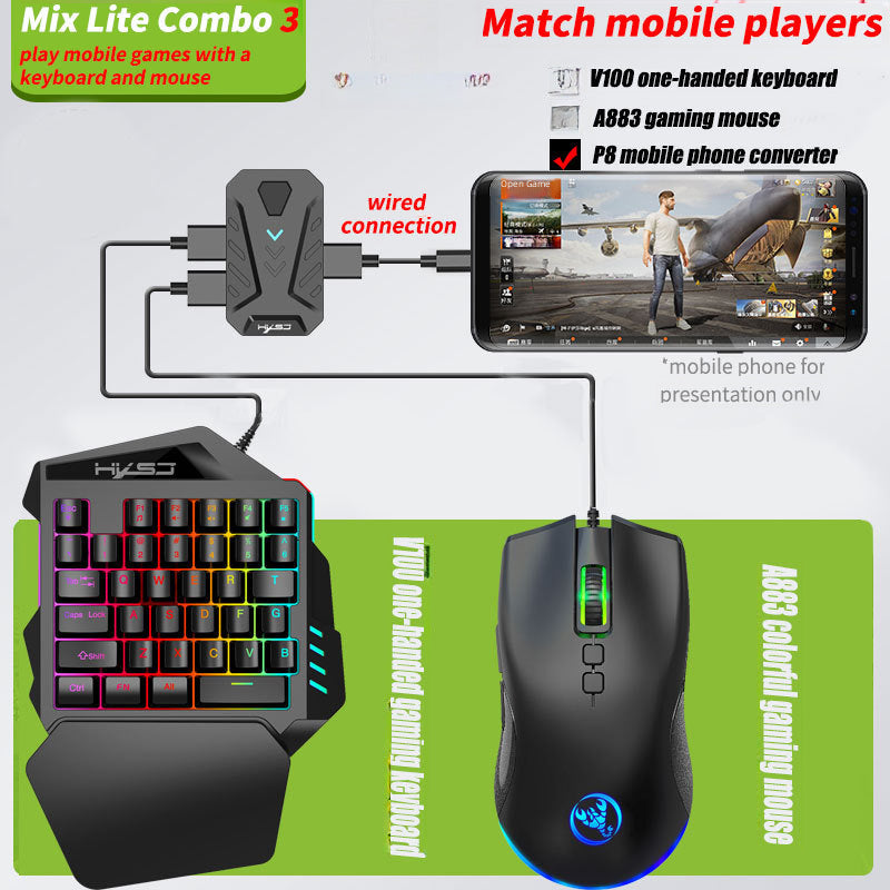 Wired One-Handed Keyboard And Mouse Set With Game Converter