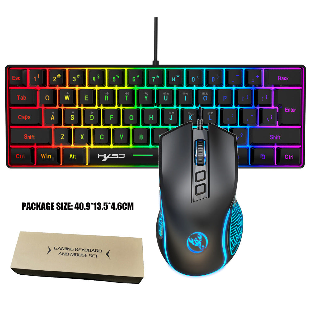 New 61 Keys Wired Luminous Keyboard Set With Luminous Gaming Mouse, Office And Gaming, Spot Availability