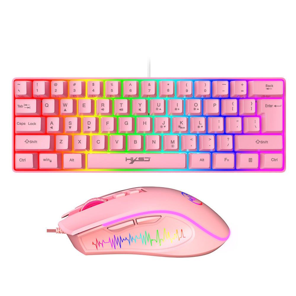 New 61 Keys Wired Luminous Keyboard Set With Luminous Gaming Mouse, Office And Gaming, Spot Availability