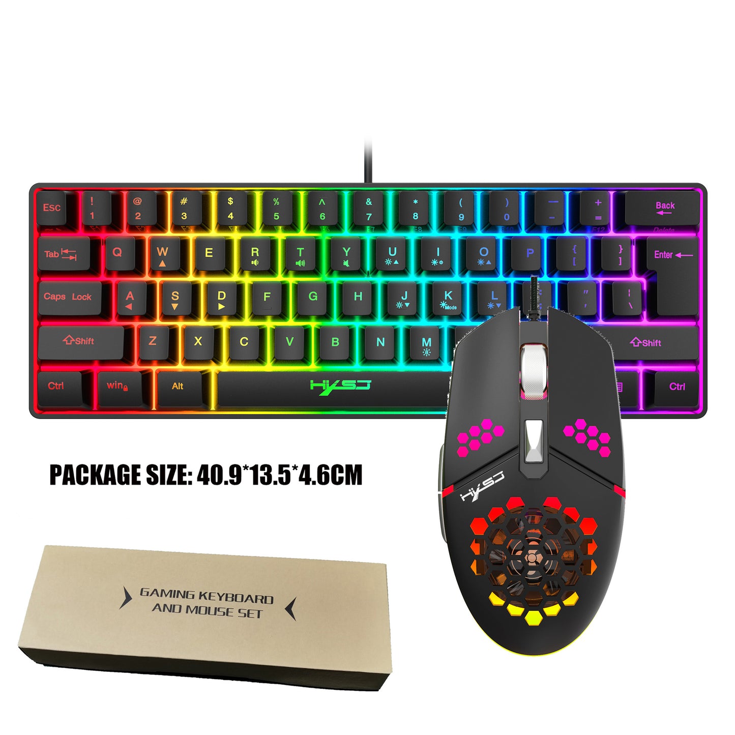 New 61 Keys Wired Luminous Keyboard Set, RGB Hole Gaming Mouse, Office And Gaming