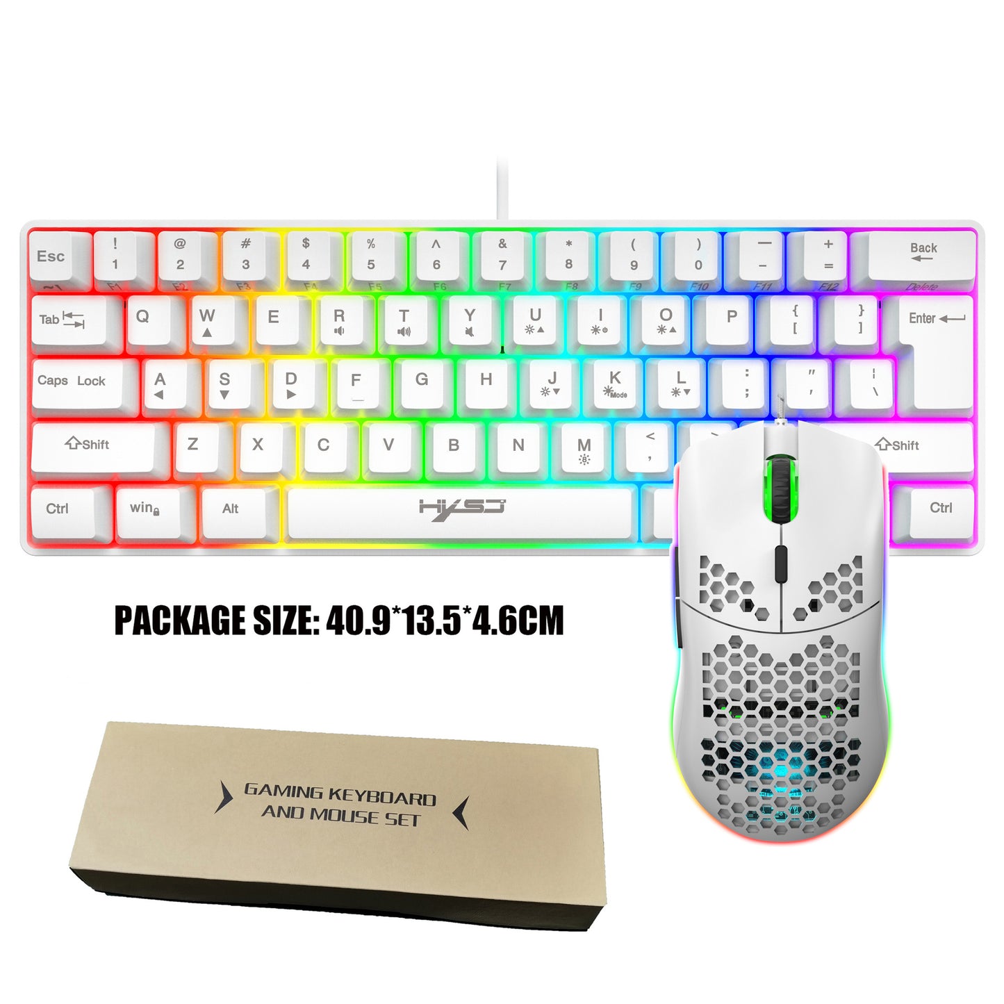 New 61 Keys Wired Luminous Keyboard Set, RGB Hole Gaming Mouse, Office And Gaming