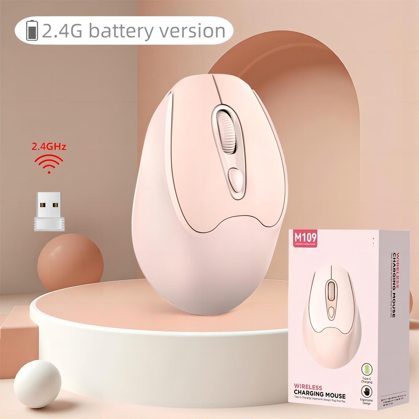 2.4G Wireless Mouse, Silent Buttons, 4D Matte Finish, 1600 DPI, ABS Office Mouse