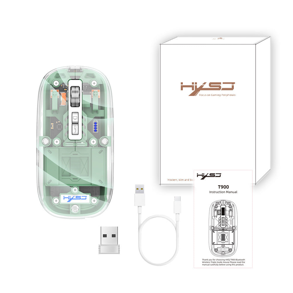 Tri-Mode Transparent Wireless Mouse, 2.4G/Bluetooth 5.1, Silent, Rechargeable