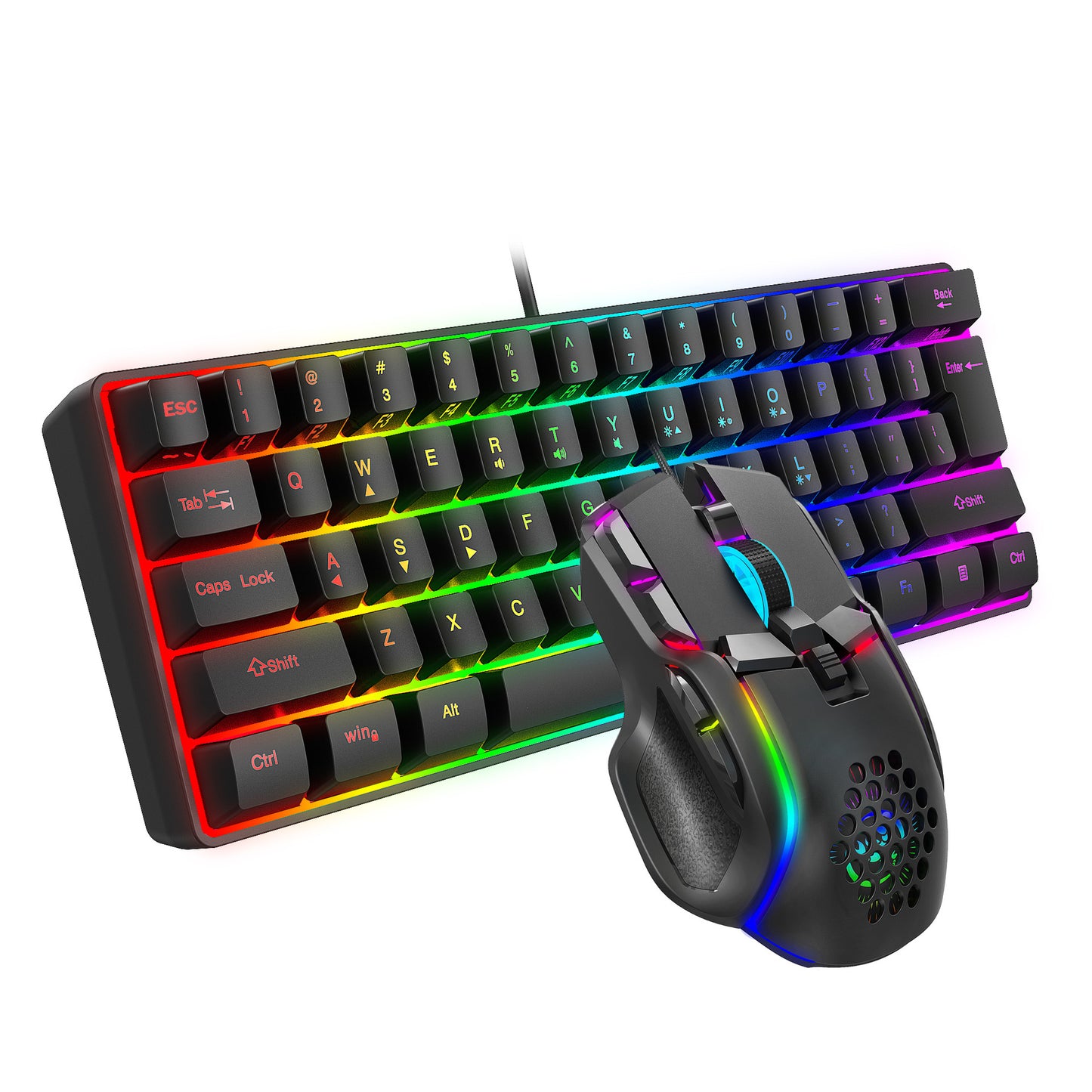 New 61 Keys Wired Luminous Keyboard Set, RGB Hole Gaming Mouse, Office And Gaming