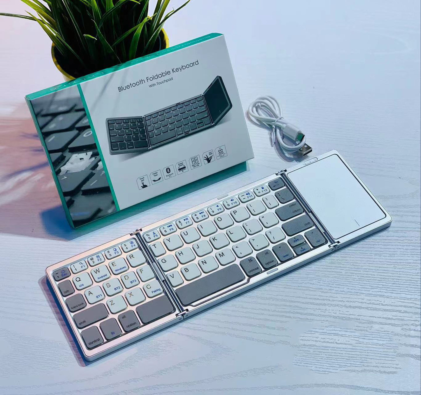 Wireless Foldable Bluetooth Keyboard With Touch Mouse, 64 Keys, Portable, Universal For Three Systems, Tablets, And Phones