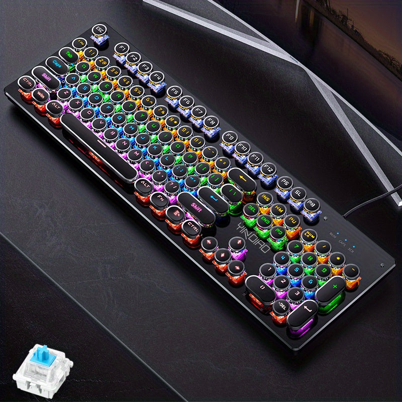 Steampunk HJK920 True Mechanical Wired Keyboard, Blue Switches