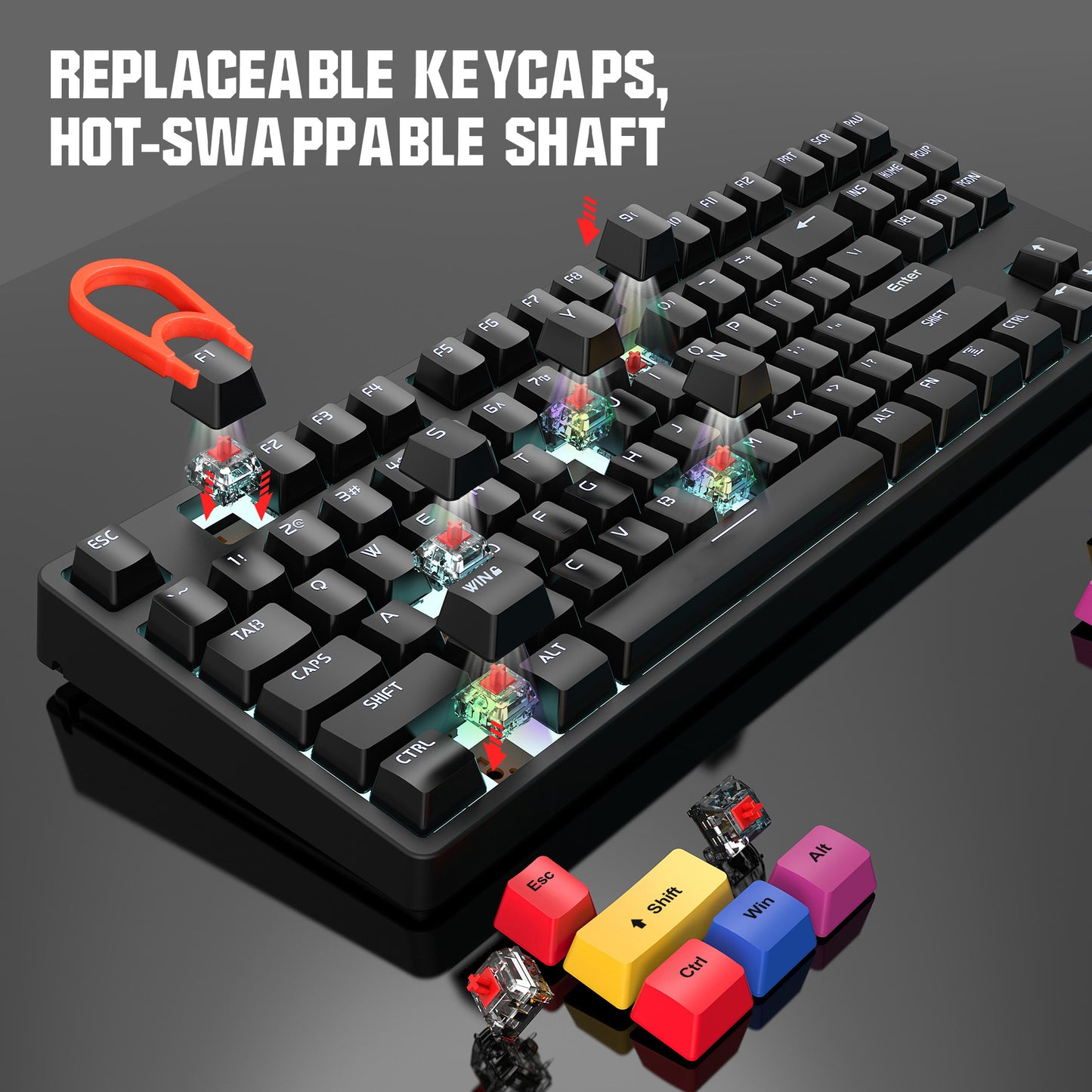 87-Key Wired Mechanical Keyboard, Red Switches, E-Sports And Office Use, Hot-Swappable, 20+ White Lighting Modes