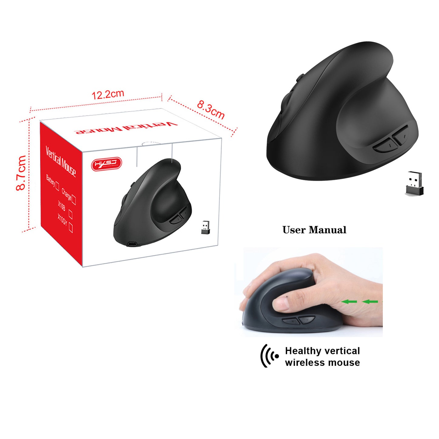 Silent 2.4G Wireless Vertical Mouse, Rechargeable 600mAh, Ergonomic Design