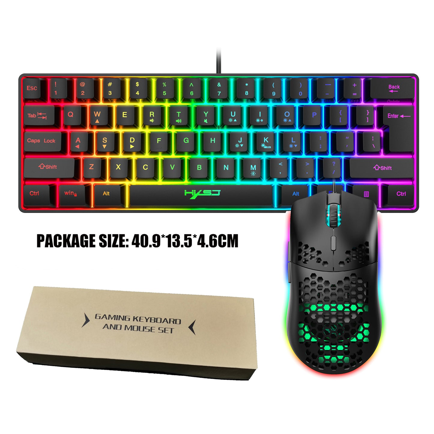 New 61 Keys Wired Luminous Keyboard Set, RGB Hole Gaming Mouse, Office And Gaming