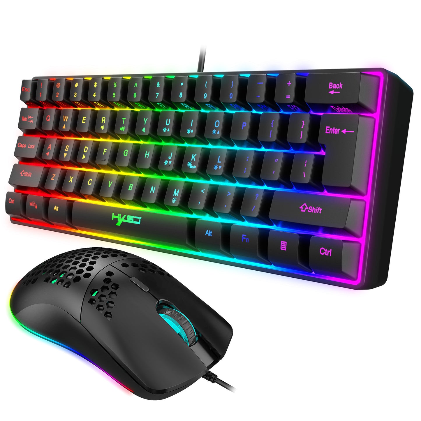 New 61 Keys Wired Luminous Keyboard Set, RGB Hole Gaming Mouse, Office And Gaming