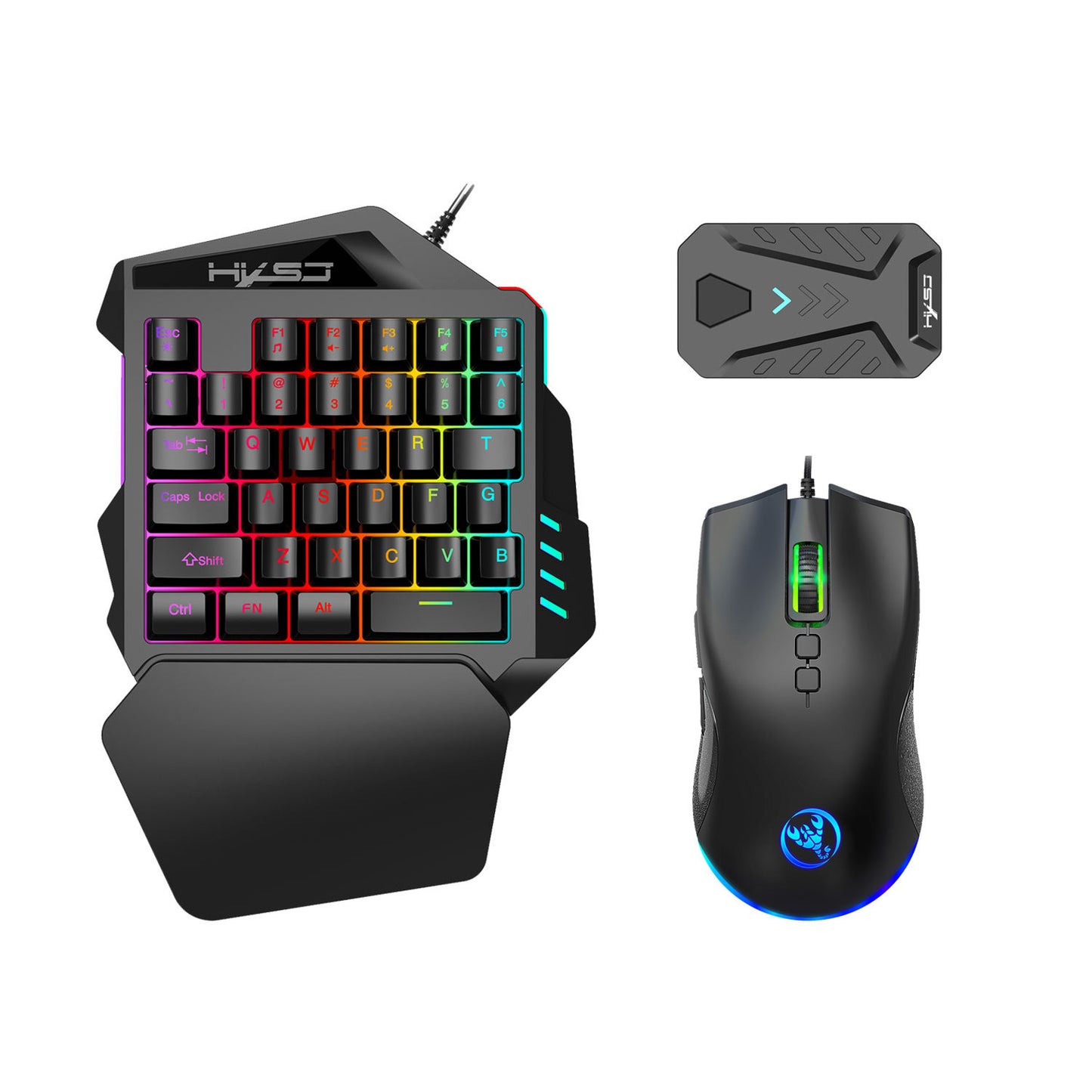 Wired One-Handed Keyboard And Mouse Set With Game Converter