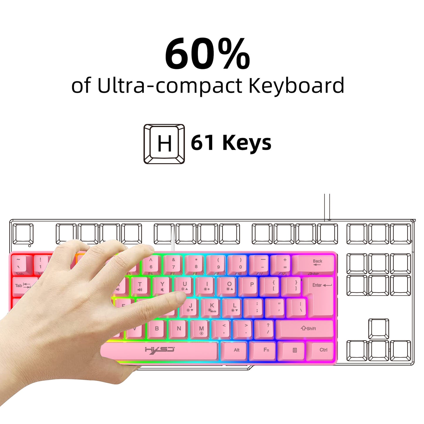 New 61 Keys Wired Luminous Keyboard Set With Luminous Gaming Mouse, Office And Gaming, Spot Availability