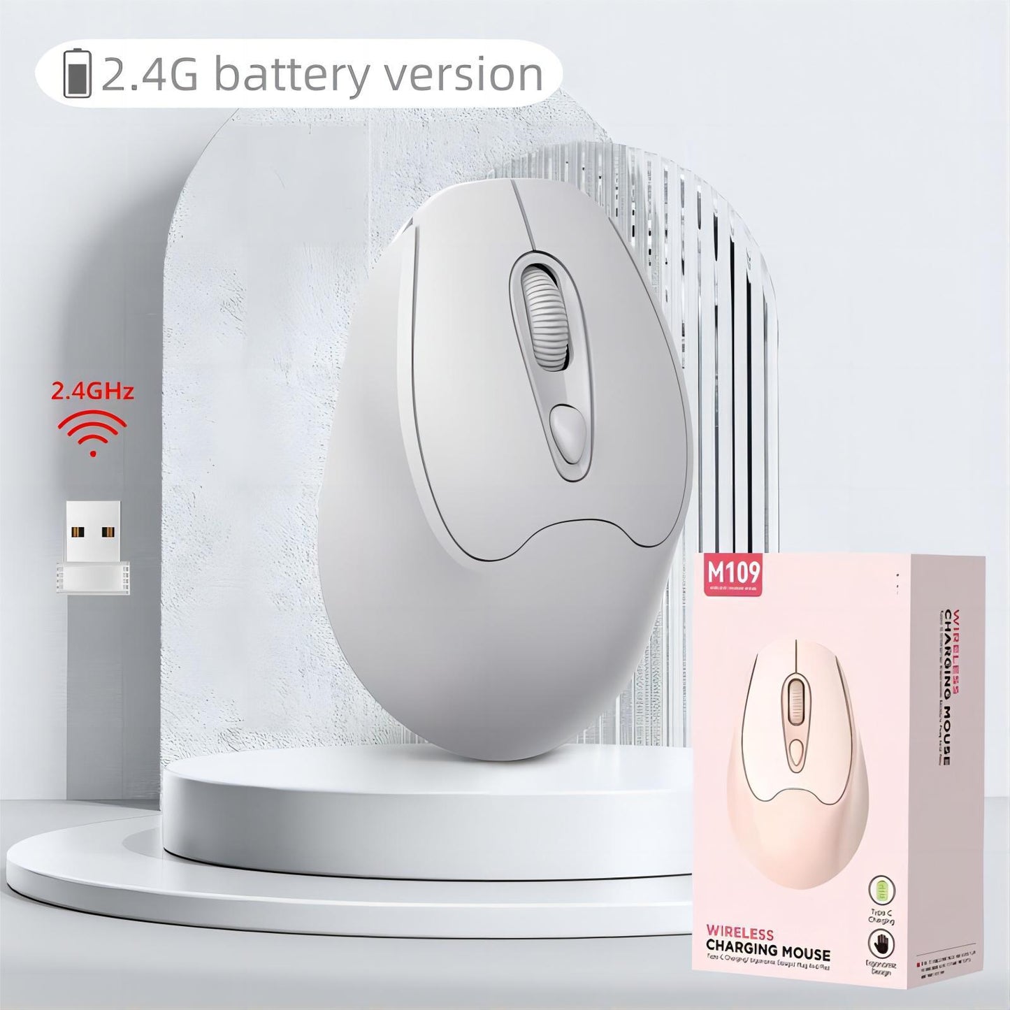 2.4G Wireless Mouse, Silent Buttons, 4D Matte Finish, 1600 DPI, ABS Office Mouse