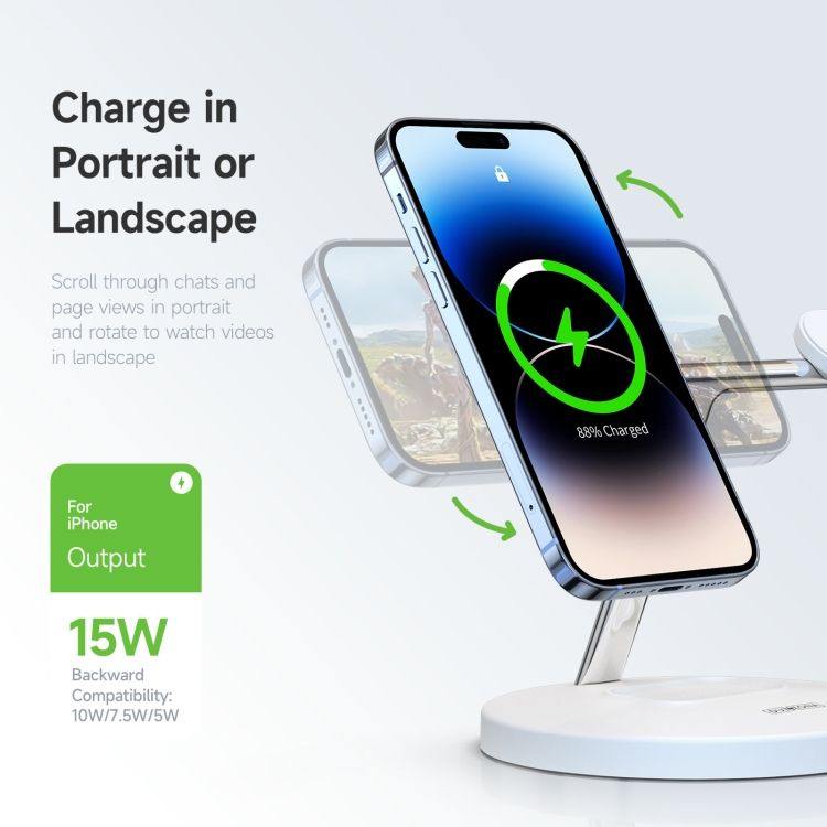 3-in-1 Wireless Charger, Compatible With Apple MagSafe, Earbuds, And Smartwatch, Fast Charging