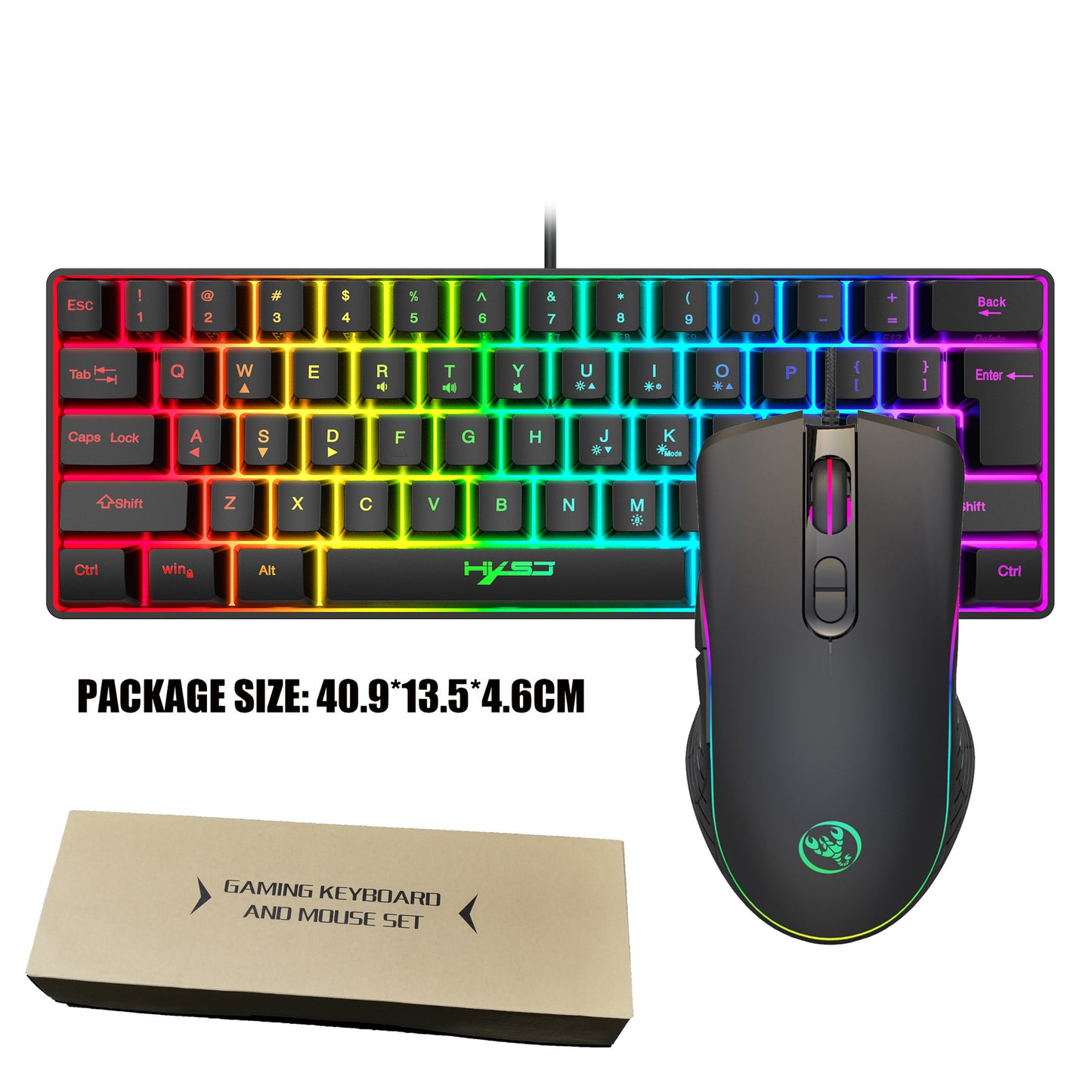 New 61 Keys Wired Luminous Keyboard Set, RGB Hole Gaming Mouse, Office And Gaming