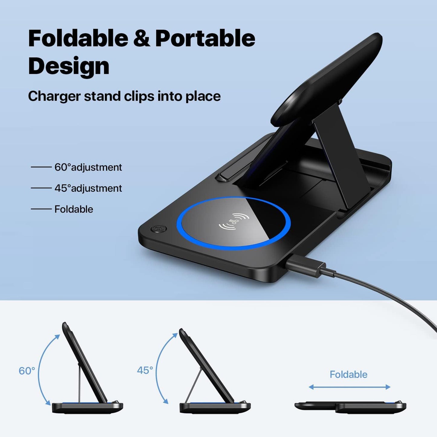 Foldable 3-in-1 Wireless 15W Fast Charger For iPhone 14/13/12 And Apple Watch