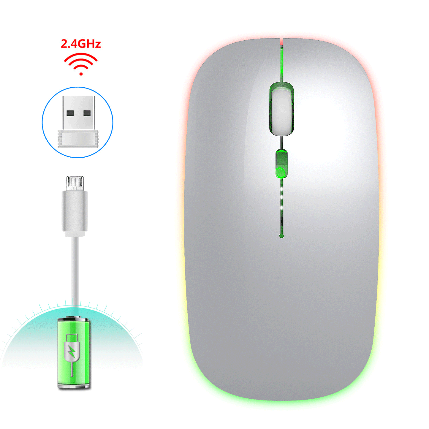 Bluetooth Dual-Mode 2.4G RGB Wireless Mouse, Silent Design