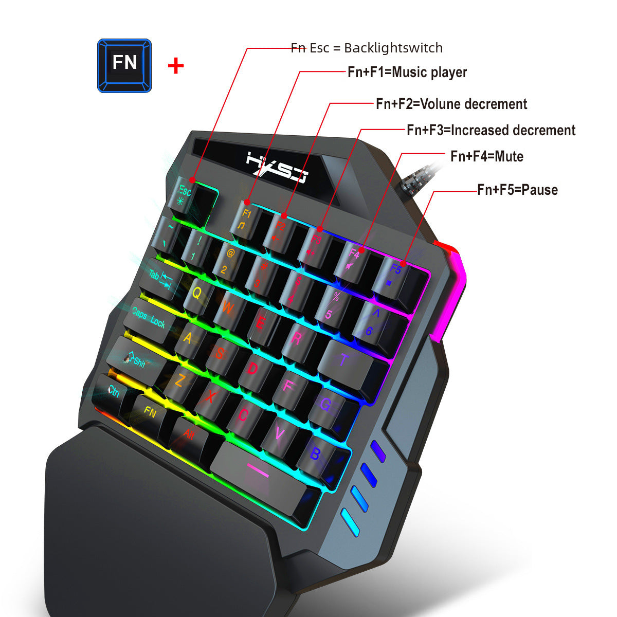 Wired One-Handed Keyboard And Mouse Set With Game Converter