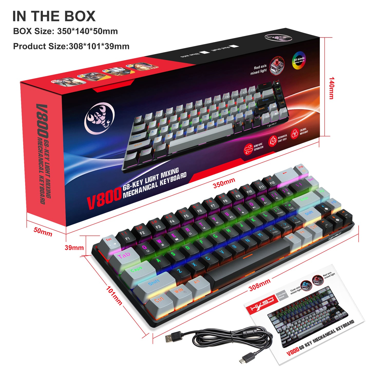 87-Key Wired Mechanical Keyboard, Red Switches, E-Sports And Office Use, Hot-Swappable, 20+ White Lighting Modes