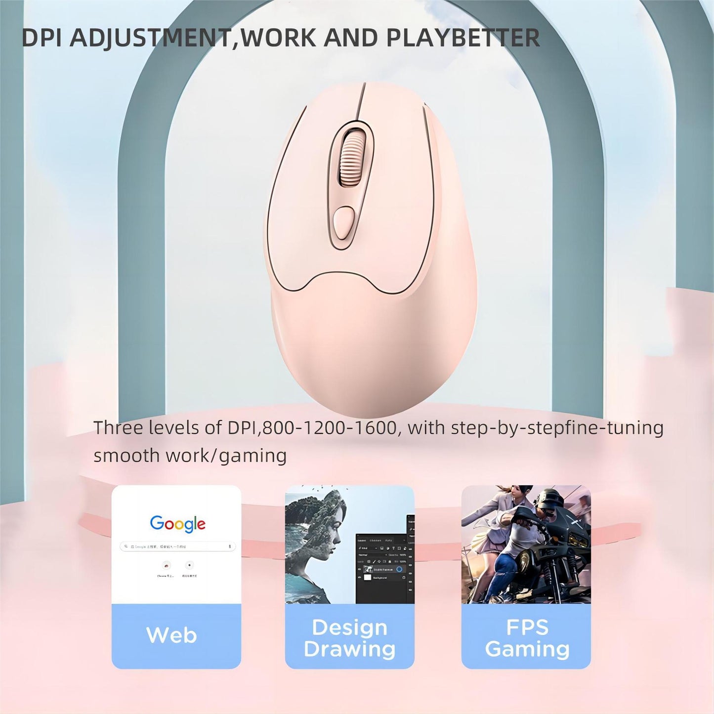 2.4G Wireless Mouse, Silent Buttons, 4D Matte Finish, 1600 DPI, ABS Office Mouse