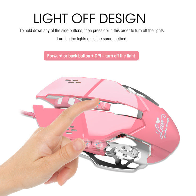 Cute Pink ABS Material Mouse With Metal Base, 6D, 1.5M Braided Cable