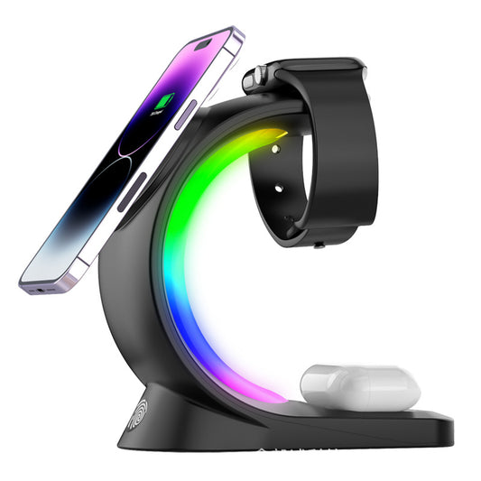 New 3-in-1 Magnetic Wireless Charger With Night Light, Mobile Phone, Watch, Earphones, Wireless Fast Charging Stand, Ambient Light